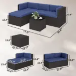 3 Piece Patio Furniture Set, Wicker Outdoor Patio Conversation Furniture Set with Cushions, Glass Top Table, Navy Blue - Image 2