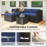 3 Piece Patio Furniture Set, Wicker Outdoor Patio Conversation Furniture Set with Cushions, Glass Top Table, Navy Blue - Image 5