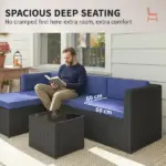 3 Piece Patio Furniture Set, Wicker Outdoor Patio Conversation Furniture Set with Cushions, Glass Top Table, Navy Blue - Image 6