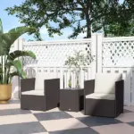 3 Piece Patio Furniture Set with Washable Cushions, Adjustable Feet, and Glass Coffee Table for Garden, Balcony, Brown - Image 2