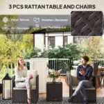 3 Piece Patio Furniture Set with Washable Cushions, Adjustable Feet, and Glass Coffee Table for Garden, Balcony, Brown - Image 4