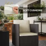 3 Piece Patio Furniture Set with Washable Cushions, Adjustable Feet, and Glass Coffee Table for Garden, Balcony, Brown - Image 5