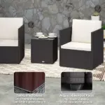3 Piece Patio Furniture Set with Washable Cushions, Adjustable Feet, and Glass Coffee Table for Garden, Balcony, Brown - Image 6