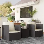 3 Piece Patio Furniture Set with Washable Cushions, Adjustable Feet, and Glass Coffee Table for Garden, Balcony, Brown - Image 7