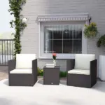 3 Piece Patio Furniture Set with Washable Cushions, Adjustable Feet, and Glass Coffee Table for Garden, Balcony, Brown - Image 8