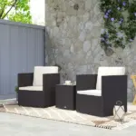 3 Piece Patio Furniture Set with Washable Cushions, Adjustable Feet, and Glass Coffee Table for Garden, Balcony, Brown - Image 9