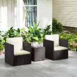 3 Piece Patio Furniture Set with Washable Cushions, Adjustable Feet, and Glass Coffee Table for Garden, Balcony, Brown - Image 10