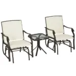 3-Piece Patio Rocking Chair Set with Coffee Table Outdoor Bistro Set Sling Fabric Glass Tabletop for Garden - Image 11