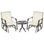 3-Piece Patio Rocking Chair Set with Coffee Table Outdoor Bistro Set Sling Fabric Glass Tabletop for Garden