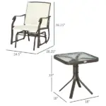 3-Piece Patio Rocking Chair Set with Coffee Table Outdoor Bistro Set Sling Fabric Glass Tabletop for Garden - Image 3