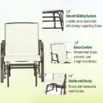 3-Piece Patio Rocking Chair Set with Coffee Table Outdoor Bistro Set Sling Fabric Glass Tabletop for Garden - Image 5