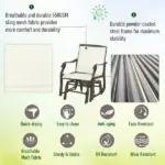 3-Piece Patio Rocking Chair Set with Coffee Table Outdoor Bistro Set Sling Fabric Glass Tabletop for Garden - Image 7