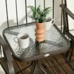 3-Piece Patio Rocking Chair Set with Coffee Table Outdoor Bistro Set Sling Fabric Glass Tabletop for Garden - Image 8