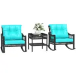 Outsunny 3 Piece PE Rattan Rocking Chair Set with Glass Top Table Black and Turquoise - Image 11