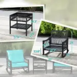 Outsunny 3 Piece PE Rattan Rocking Chair Set with Glass Top Table Black and Turquoise - Image 3
