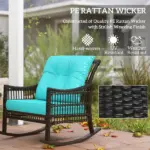 Outsunny 3 Piece PE Rattan Rocking Chair Set with Glass Top Table Black and Turquoise - Image 5
