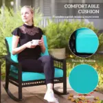 Outsunny 3 Piece PE Rattan Rocking Chair Set with Glass Top Table Black and Turquoise - Image 6