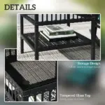 Outsunny 3 Piece PE Rattan Rocking Chair Set with Glass Top Table Black and Turquoise - Image 7
