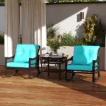 Outsunny 3 Piece PE Rattan Rocking Chair Set with Glass Top Table Black and Turquoise - Image 8
