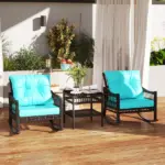Outsunny 3 Piece PE Rattan Rocking Chair Set with Glass Top Table Black and Turquoise - Image 10