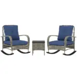 3 Pieces Wicker Patio Furniture Set, Outdoor PE Rattan Rocking Chairs with Coffee Table, Cushions for Porch, Garden Gray - Image 11