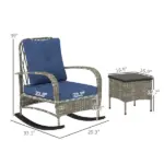 3 Pieces Wicker Patio Furniture Set, Outdoor PE Rattan Rocking Chairs with Coffee Table, Cushions for Porch, Garden Gray - Image 3