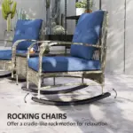 3 Pieces Wicker Patio Furniture Set, Outdoor PE Rattan Rocking Chairs with Coffee Table, Cushions for Porch, Garden Gray - Image 4