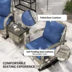 3 Pieces Wicker Patio Furniture Set, Outdoor PE Rattan Rocking Chairs with Coffee Table, Cushions for Porch, Garden Gray - Image 6