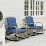 3 Pieces Wicker Patio Furniture Set, Outdoor PE Rattan Rocking Chairs with Coffee Table, Cushions for Porch, Garden Gray - Image 8