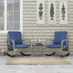 3 Pieces Wicker Patio Furniture Set, Outdoor PE Rattan Rocking Chairs with Coffee Table, Cushions for Porch, Garden Gray - Image 9