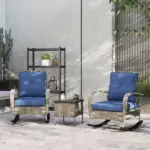 3 Pieces Wicker Patio Furniture Set, Outdoor PE Rattan Rocking Chairs with Coffee Table, Cushions for Porch, Garden Gray - Image 10