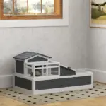 3-Room Tortoise Habitat, Indoors and Outdoors Wooden Turtle Enclosure w/ Balcony and 2 Stories, 44" x 25.5" x 23", Gray - Image 2