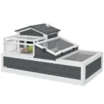 3-Room Tortoise Habitat, Indoors and Outdoors Wooden Turtle Enclosure w/ Balcony and 2 Stories, 44" x 25.5" x 23", Gray - Image 11
