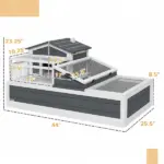 3-Room Tortoise Habitat, Indoors and Outdoors Wooden Turtle Enclosure w/ Balcony and 2 Stories, 44" x 25.5" x 23", Gray - Image 3