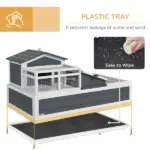 3-Room Tortoise Habitat, Indoors and Outdoors Wooden Turtle Enclosure w/ Balcony and 2 Stories, 44" x 25.5" x 23", Gray - Image 6