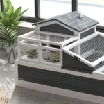 3-Room Tortoise Habitat, Indoors and Outdoors Wooden Turtle Enclosure w/ Balcony and 2 Stories, 44" x 25.5" x 23", Gray - Image 9