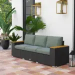 3-Seat Outdoor Patio Sofa with Cushions, PE Rattan Wicker Sofa with Wide Armrests, Outdoor Wicker Couch, Dark Gray - Image 2