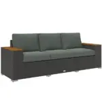 3-Seat Outdoor Patio Sofa with Cushions, PE Rattan Wicker Sofa with Wide Armrests, Outdoor Wicker Couch, Dark Gray - Image 11