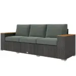 3-Seat Outdoor Patio Sofa with Cushions, PE Rattan Wicker Sofa with Wide Armrests, Outdoor Wicker Couch, Dark Gray