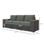 3-Seat Outdoor Patio Sofa with Cushions, PE Rattan Wicker Sofa with Wide Armrests, Outdoor Wicker Couch, Dark Gray - Image 3