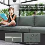 3-Seat Outdoor Patio Sofa with Cushions, PE Rattan Wicker Sofa with Wide Armrests, Outdoor Wicker Couch, Dark Gray - Image 4