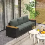 3-Seat Outdoor Patio Sofa with Cushions, PE Rattan Wicker Sofa with Wide Armrests, Outdoor Wicker Couch, Dark Gray - Image 8