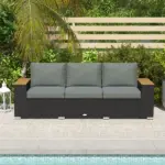 3-Seat Outdoor Patio Sofa with Cushions, PE Rattan Wicker Sofa with Wide Armrests, Outdoor Wicker Couch, Dark Gray - Image 9
