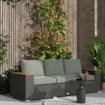 3-Seat Outdoor Patio Sofa with Cushions, PE Rattan Wicker Sofa with Wide Armrests, Outdoor Wicker Couch, Dark Gray - Image 10