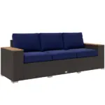 3-Seat Outdoor Patio Sofa with Cushions, PE Rattan Wicker Sofa with Wide Armrests, Outdoor Wicker Couch, Navy Blue - Image 11
