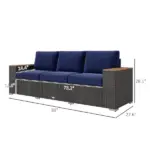 3-Seat Outdoor Patio Sofa with Cushions, PE Rattan Wicker Sofa with Wide Armrests, Outdoor Wicker Couch, Navy Blue - Image 3