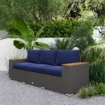 3-Seat Outdoor Patio Sofa with Cushions, PE Rattan Wicker Sofa with Wide Armrests, Outdoor Wicker Couch, Navy Blue - Image 7