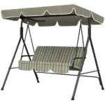 Outsunny 3-Seat Outdoor Patio Swing with Cushion Adjustable Canopy Black Gray and Green Stripe