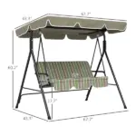 Outsunny 3-Seat Outdoor Patio Swing with Cushion Adjustable Canopy Black Gray and Green Stripe - Image 3