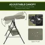 Outsunny 3-Seat Outdoor Patio Swing with Cushion Adjustable Canopy Black Gray and Green Stripe - Image 4
